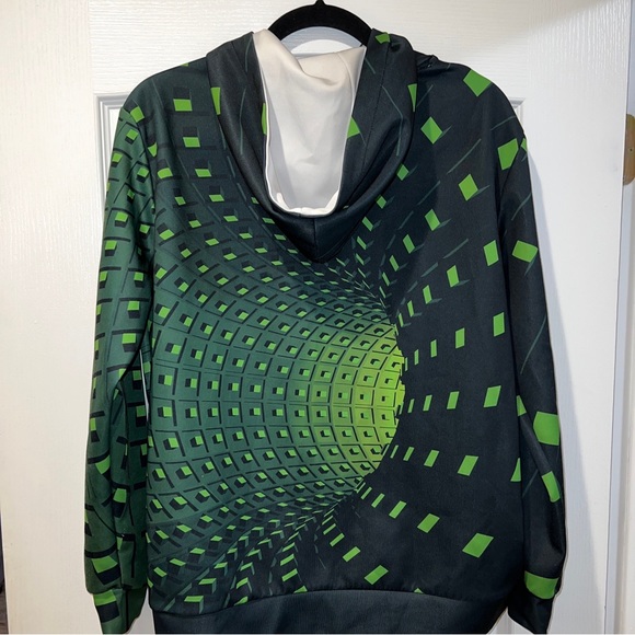 Sa-Shine Geometric Print Hoodie Small Men's Multicolored Green and Black pockets - Picture 4 of 7